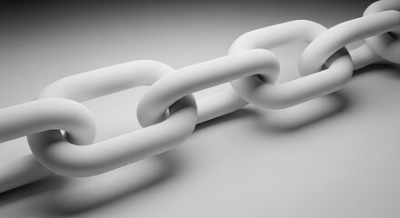 Close-up of a white, stylized chain, links interlocked, against a gradient background