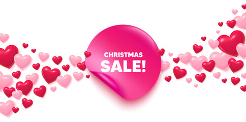 Christmas sale sticker love banner. Sticker with hearts background. Christmas Sale tag. Special offer price sign. Advertising Discounts symbol. Valentines day greeting card. Promo background. Vector © blankstock