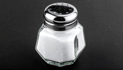 Faceted Glass Salt Shaker with Metallic Cap on Dark Background