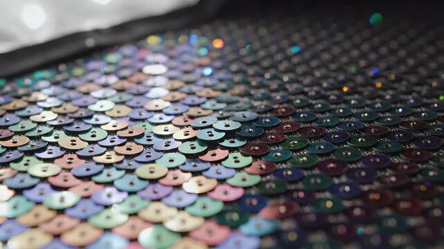 Close-up of shimmering iridescent sequins creating a mesmerizing texture.