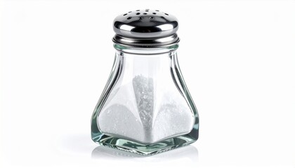 Classic Glass Salt Shaker with Faceted Hexagonal Body on White Background