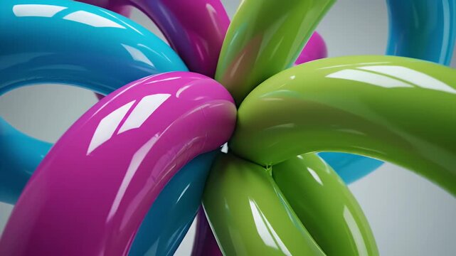 Abstract Colorful Glossy Rings Intertwined in a Dynamic Visual Display.