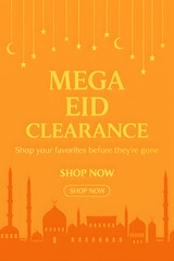 Fototapeta premium Eid clearance sale poster with mosque silhouette