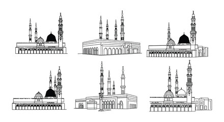 Fototapeta premium Architectural sketches of various islamic mosques and buildings