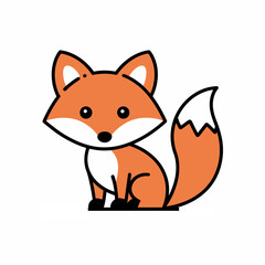 Obraz premium Adorable little fox cartoon character. Flat vector illustration of a cute red fox isolated on white background.
