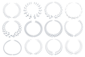 Silver winner emblem PNG with laurel wreath, oak leaves and decorative circular frame isolated on transparent background for trophy and award design