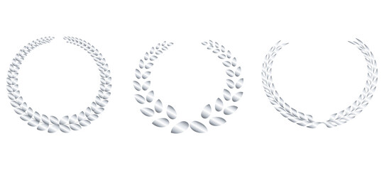 Silver victory wreath PNG with foliate laurel branches and transparent background ideal for...