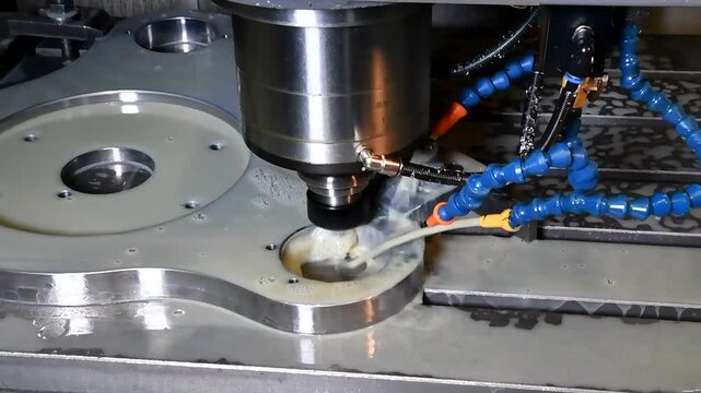 Milling with coolant. Using cutting fluid for metal milling. Material cooling systems.