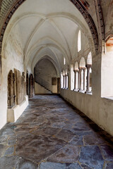 Obraz premium Historic cloister corridor with frescoed vaulted arches in Bressanone, Italy