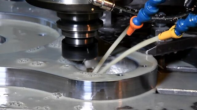 Milling with coolant. Using cutting fluid for metal milling. Material cooling systems.