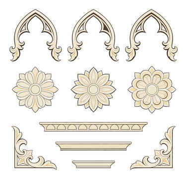 Decorative ornamental design elements in beige on black