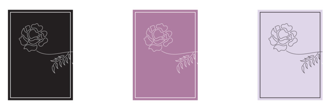 Floral wall srt set. Minimalist  floral illustrations arranged as a modern wall art  featuring hand drawn flowers on dark background.  Flowers, bouquets, leaves. Design postcard, poster or brochure. 