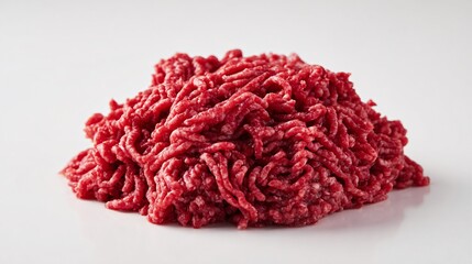 Minimal high-key shot of ground beef isolated on white seamless backdrop