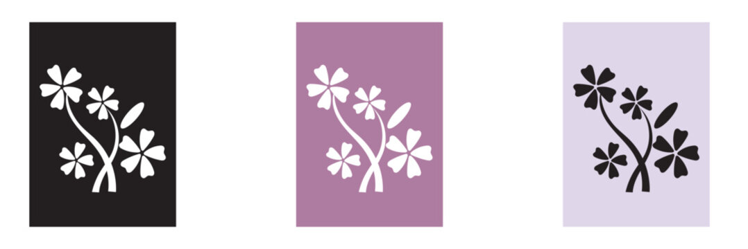 Floral wall srt set. Minimalist  floral illustrations arranged as a modern wall art  featuring hand drawn flowers on dark background.  Flowers, bouquets, leaves. Design postcard, poster or brochure. 