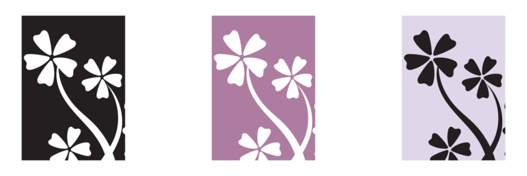 Floral wall srt set. Minimalist  floral illustrations arranged as a modern wall art  featuring hand drawn flowers on dark background.  Flowers, bouquets, leaves. Design postcard, poster or brochure. 