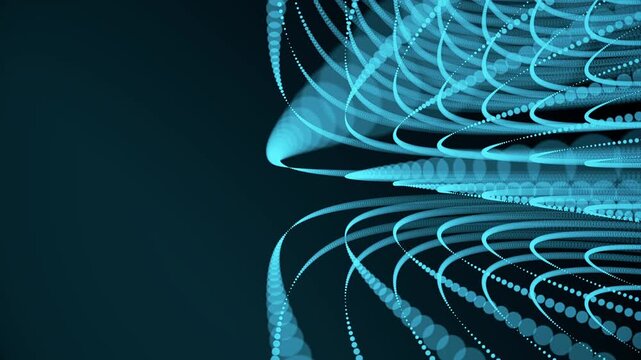 Abstract background with wavy particles and glowing waves.