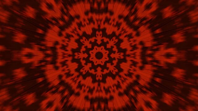 Pulsating Red Neon Mandala Background, Abstract Fire Energy Tunnel
