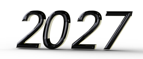 Bold black glossy 2027 numbers rendered against a white background, perfect for new year greetings, future-themed design © vegefox.com