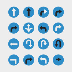 Set of Blue Circular Arrow Icons: Direction, Navigation, and Movement Symbols