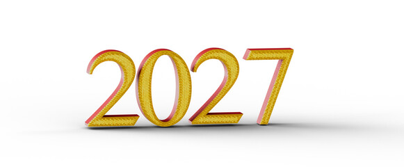 2027 number in gold with red border, symbolising the new year and future. Perfect for greetings and concepts like time, © vegefox.com