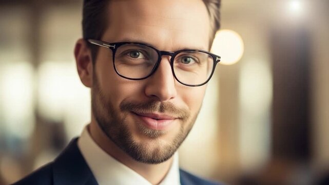 Handsome in Glasses: A captivating portrait of a confident and refined person with stylish glasses, exuding intelligence and charm.