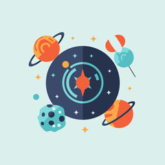 Cosmic Galaxy Exploration: Planets, Stars, and Spaceship in Deep Space