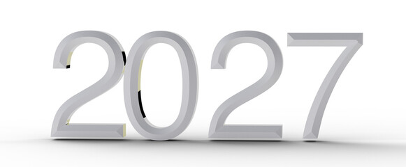 2027 year number in metallic silver. Future concept. New year celebration and design element.
