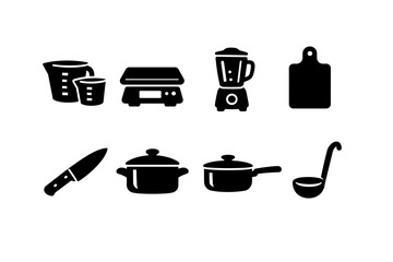 Silhouette icons of kitchen utensils and appliances