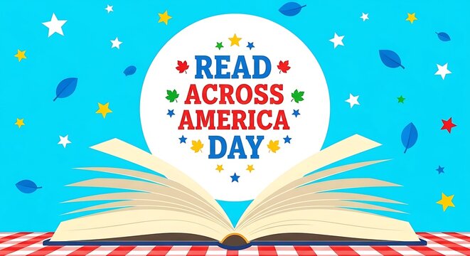 Read across america day with open book and confetti