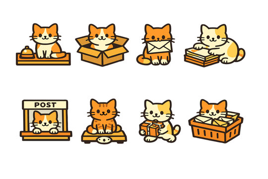 Cute cartoon cats in various postal and delivery roles