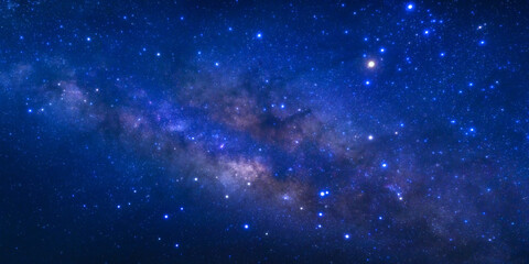 Fototapeta premium Night sky space background, Starry universe in dark blue sky, Milky way galaxy with stardust field in deep universe