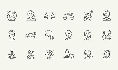 Obraz premium Premium Mental Harmony Emotional Balance Icon Pack - 18 Minimalist Line Art Graphics for Mindfulness, Self-Awareness Spiritual Wellness UI Assets
