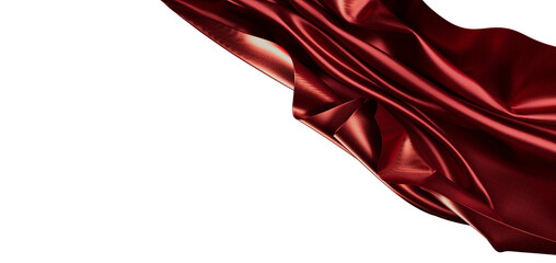 Luxurious, flowing red satin fabric with white background, perfect for designs. Use this elegant ima