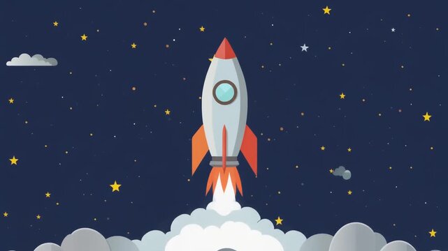 Rocket Launching into Starry Night Sky