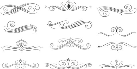 Collection of 12 elegant and ornate swirl design elements for decorative use