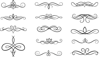 Collection of 15 unique hand drawn ornamental designs and borders