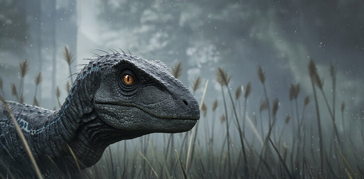 Animal dinosaurio caminando en toma de plano medio. Primer plano