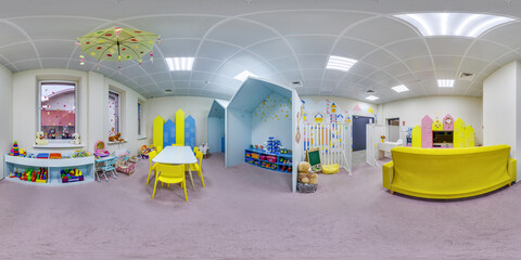 full seamless spherical hdri panorama 360 degree in interior of class of children's development in equirectangular  projection, VR content