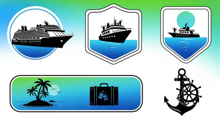 Cruise ship travel and vacation icons, perfect for tourism and adventure themes. © Ulhamchan