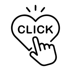 Obraz premium Black Outline Heart Click Icon with Hand Cursor