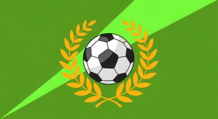 Obraz premium Soccer Ball with Laurel Wreath on Green Background