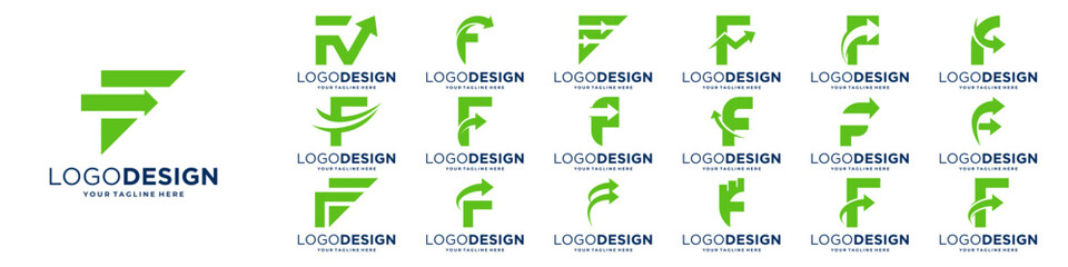 Set of initial letter F arrow logo. Finance, marketing, business logo template.
