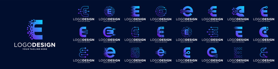Set of letter E logo design. Symbol of  connect, tech, molecule logo template. © amor