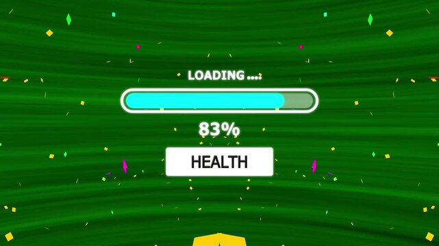 Health Loading Animation &ndash; Neon Silhouette with Health Text and Progress Bar 4K Motion Graphics with Confetti Celebration.