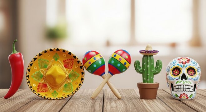 A colorful still life with mexican themed objects