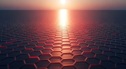Obraz premium Abstract view of a honeycomb pattern leading towards a bright sunset