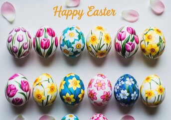 Fototapeta premium Colorful decorated easter eggs on white background