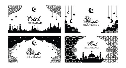 Collection of eid mubarak islamic designs with crescent moons and stars © Begum