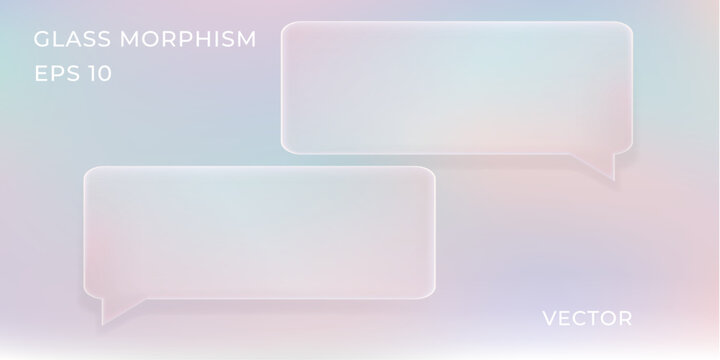 Glass morphism 3d chat speech bubbles UI card set with transparent effect