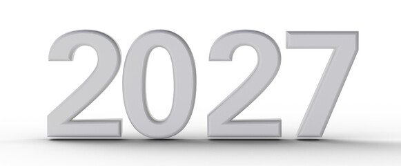 3D render of the year 2027 in a simple white style on a white background, perfect for new year concept and future events